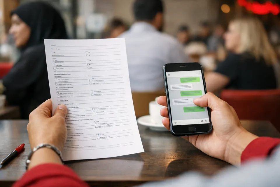 A long contact form compared with a quick website chat