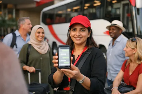 A group organiser arranging coach hire through the company's website chat