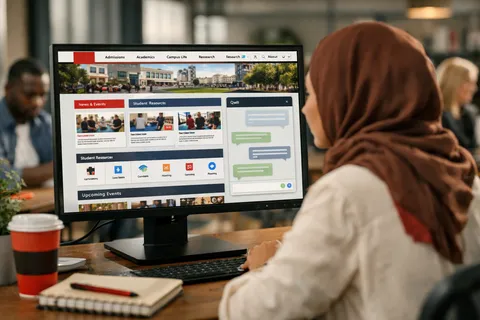 موقع كبير بأسلوب جامعي مع مساعد يجيب الزوار في المحادثة