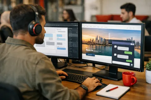 A web designer adding the chat widget to a site in a visual design tool