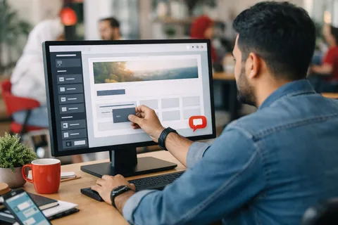 A drag-and-drop website builder with the chat widget added to the page