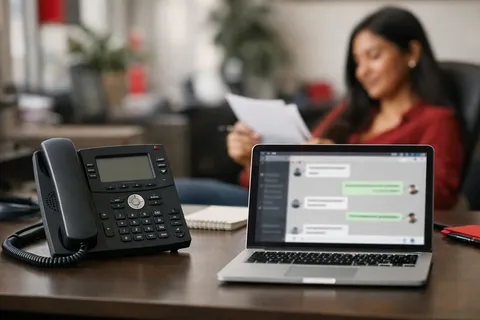 A quiet office phone while routine questions are answered in the website chat