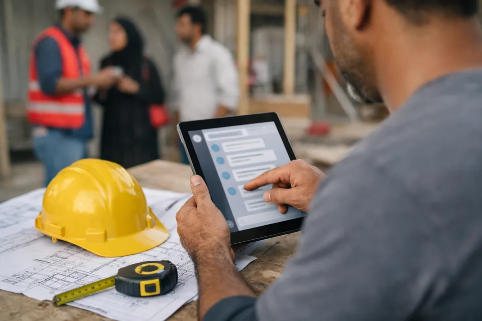 A contractor reading a detailed quote request that arrived through the chat